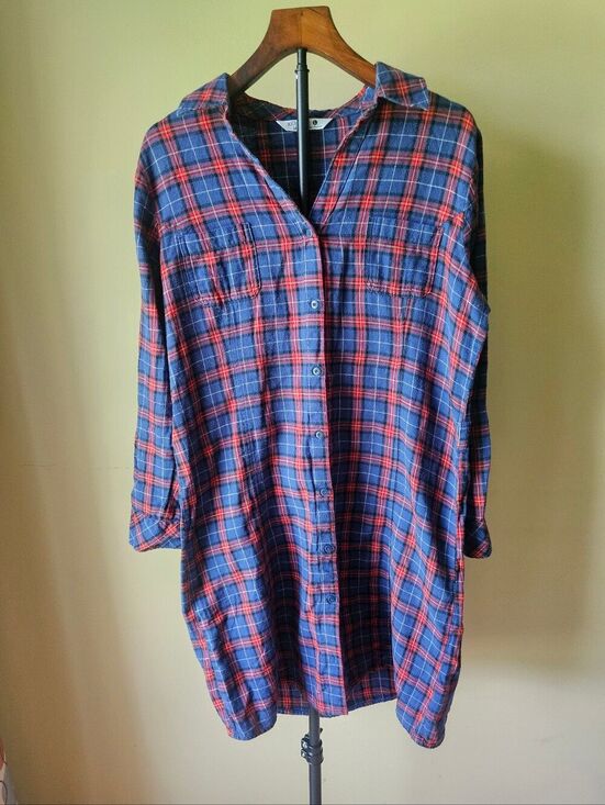 Riders by Lee Tops - Riders by Lee Navy and Red Plaid Tunic Size Large